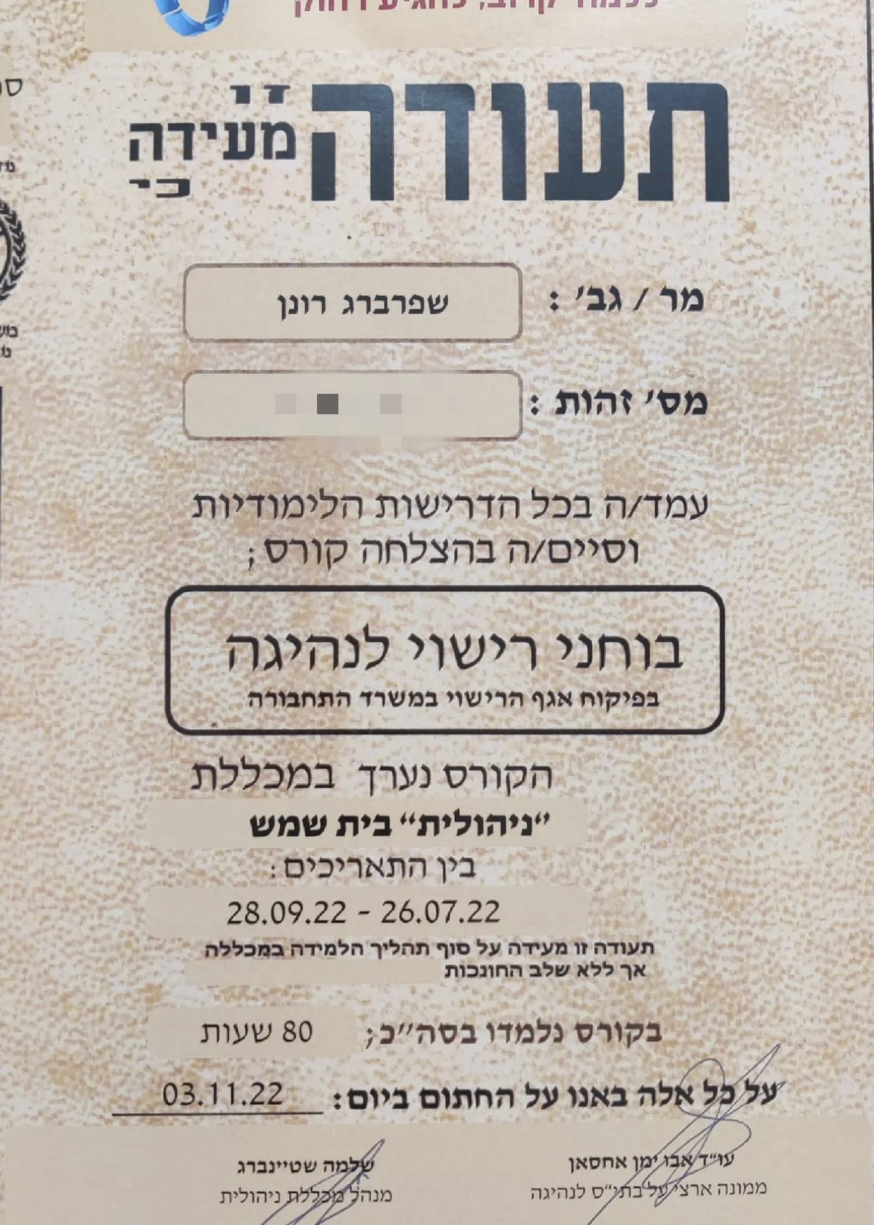 תעודת בוחן רישוי — מוסמך לערוך מבחני נהיגה